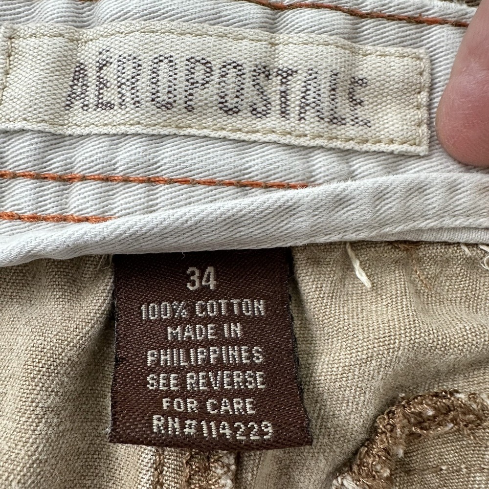 VTG Y2K Distressed Aeropostale Cargo Shorts Men 33 Beige Khaki Cutoffs Tag 34 - Picture 11 of 15